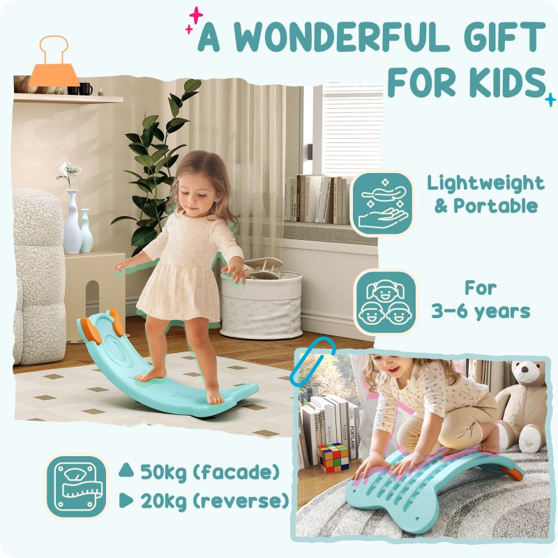 AIYAPLAY Balance Board Kids, Wobble Board Kids Seesaw Rock, Toddler Curved Balance Board for Balance Training & Sensory Play, Light Blue