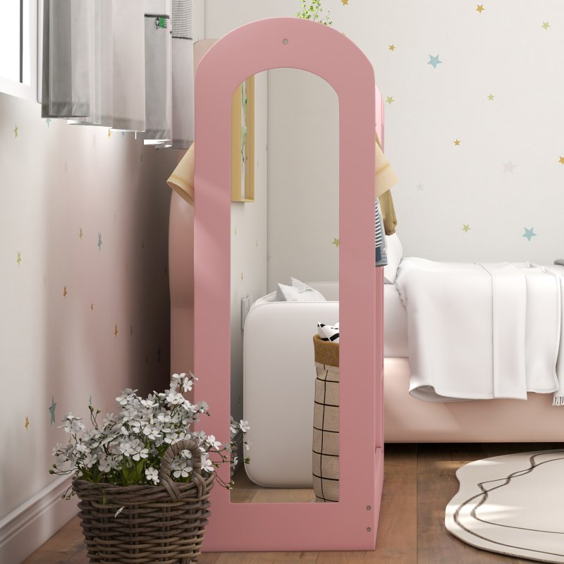 AIYAPLAY Kids Clothes Rail, Kids Dress Up Rail with Storage Shelf, Boxes, Mirror, Kids Wardrobe for Bedroom, Kids Room, Nursery, Pink
