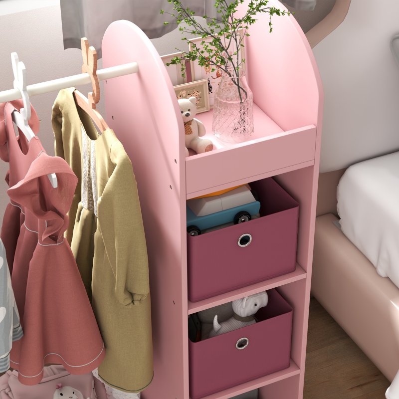 AIYAPLAY Kids Clothes Rail, Kids Dress Up Rail with Storage Shelf, Boxes, Mirror, Kids Wardrobe for Bedroom, Kids Room, Nursery, Pink