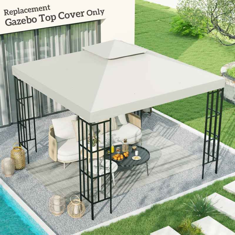 Outsunny 3 x 3(m) Gazebo Canopy Replacement Cover 2-Tier Roof Top Spare Part (TOP COVER ONLY)