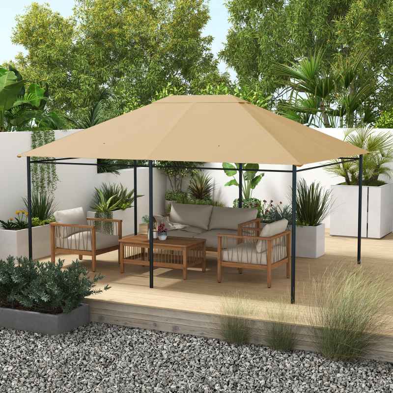Outsunny 3 x 4m Gazebo Canopy Replacement Covers, Garden Gazebo Roof Replacement with Vents and Drain Holes, TOP COVER ONLY