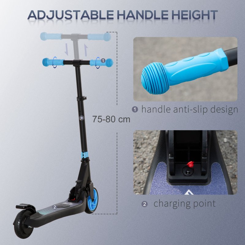 HOMCOM Kids Folding Electric Scooter Adult E Scooter, 120W, with Adjustable Height and Rear Wheel Brake, 8km/h Maximum Speed, for Children Ages 6-12 Years Old, Sky Blue