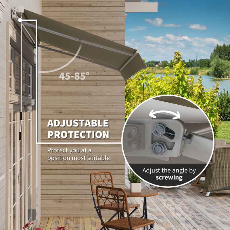 Outsunny 2.5m x 2m Retractable Awning, DIY Garden Awning Canopy, Anti-UV Sun Shade Shelter with Aluminium Frame and Crank Handle, Khaki