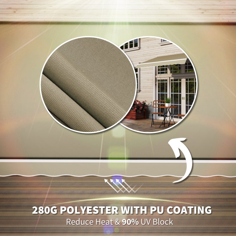 Outsunny 2.5m x 2m Retractable Awning, DIY Garden Awning Canopy, Anti-UV Sun Shade Shelter with Aluminium Frame and Crank Handle, Khaki