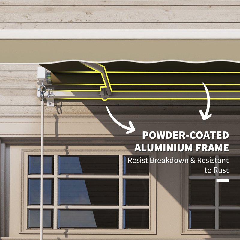 Outsunny 2.5m x 2m Retractable Awning, DIY Garden Awning Canopy, Anti-UV Sun Shade Shelter with Aluminium Frame and Crank Handle, Khaki