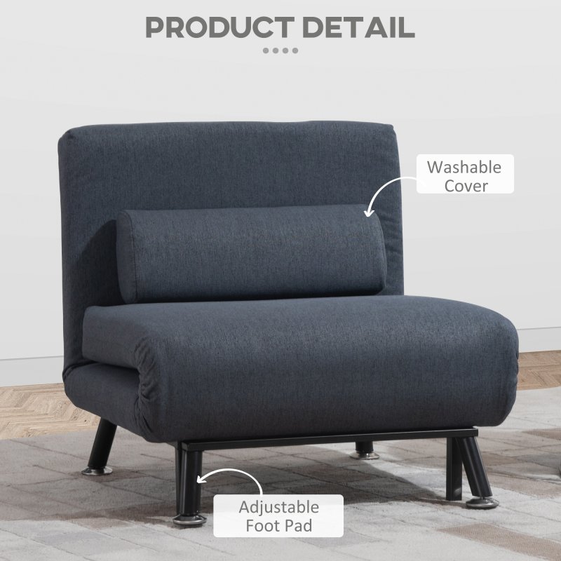 HOMCOM Linen Chair Bed, 3-in-1 Convertible Sleeper Chair with Adjustable Backrest, Pillow, for Living Room, Bedroom