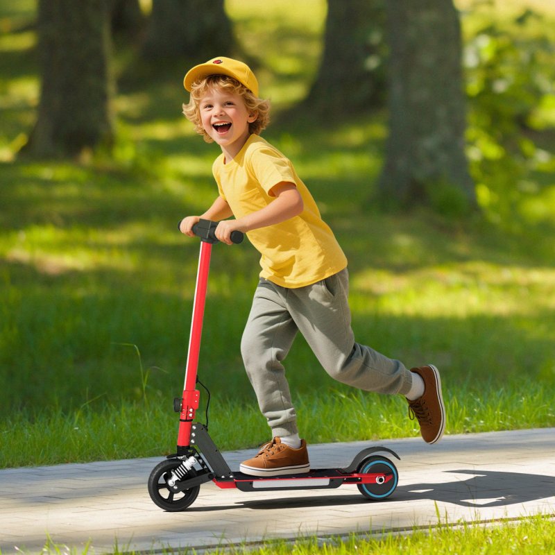 SPORTNOW Electric Scooter for Kids, Folding E Scooter for Age 6-14 with Dual Brakes, Up to 14 KM/H, Maximum Range 6 KM, 6.8kg Lightweight, Front Suspension, LED Colourful Lights, Black