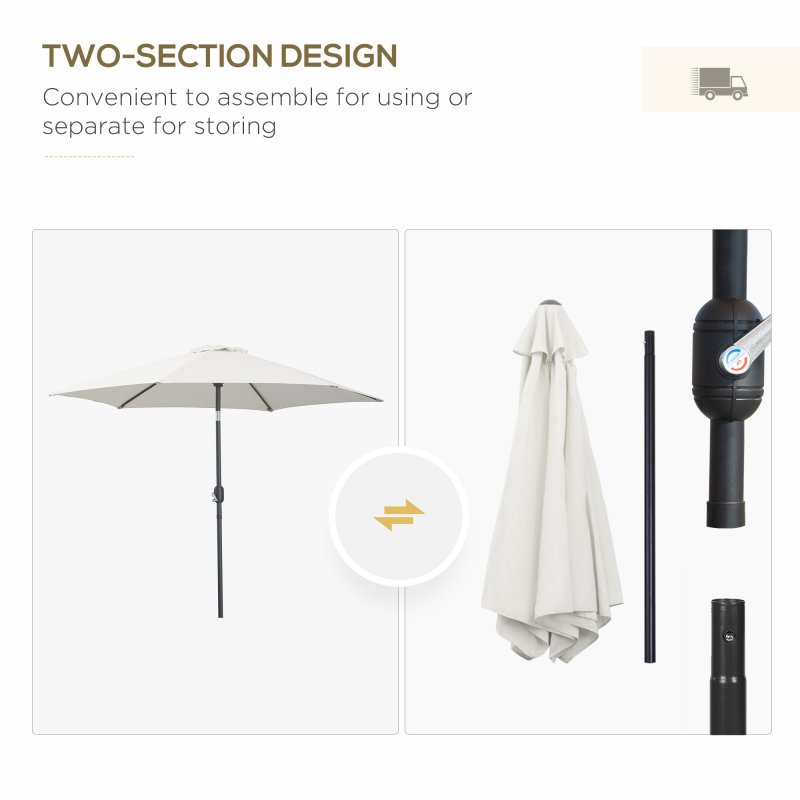 Outsunny 2.6M Garden Parasol Umbrella with Tilt and Crank, Outdoor Sun Parasol Sunshade Shelter with Aluminium Frame, Grey