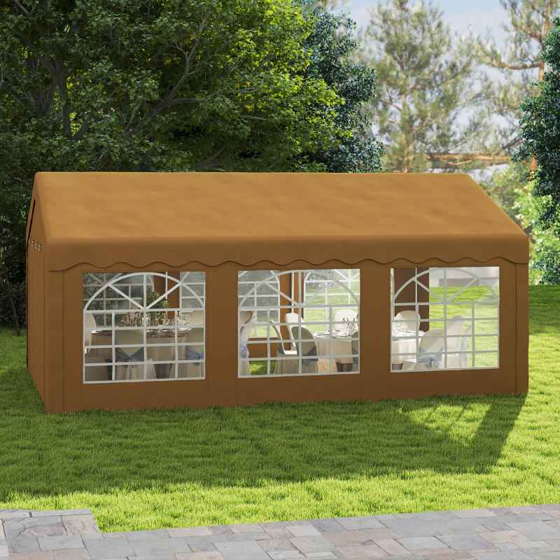 Outsunny 6m x 4m Marquee Party Tent, Heavy Duty Wedding Canopy with Sidewalls, Doors, Windows, Galvanised Garden Gazebo for Parties Events, Yellow
