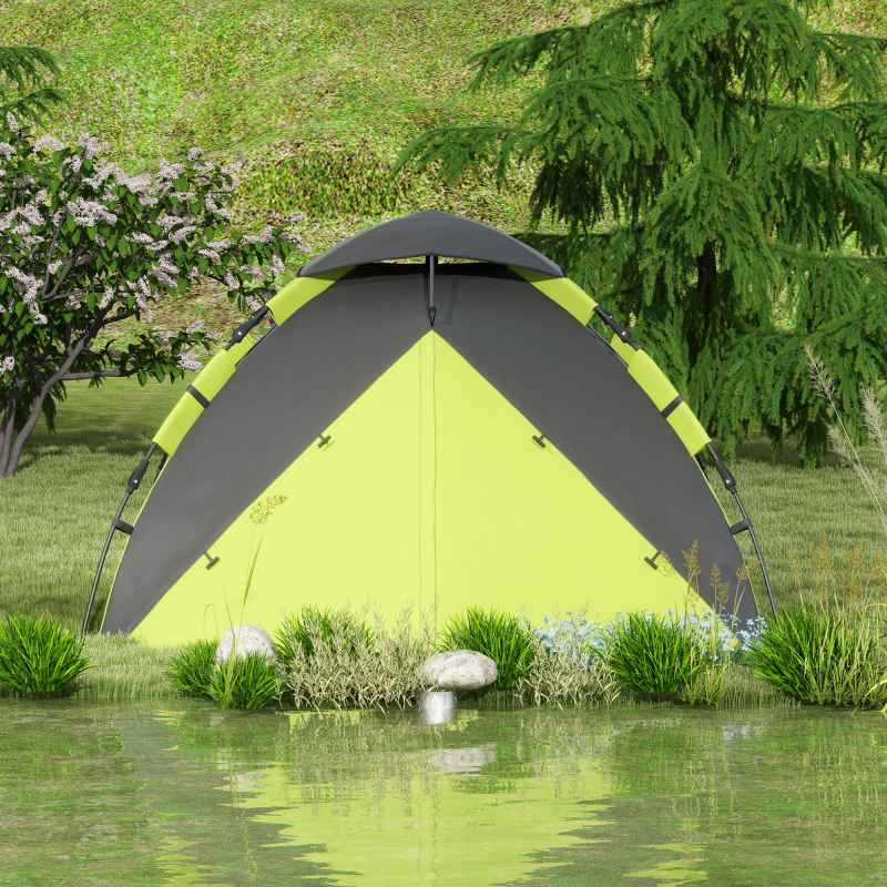 Outsunny Camping Tent, 3-4 Man Family Dome Tent, 2000mm Waterproof, with Carry Bag and Top Hook, for Fishing Hiking Festival, Quick Setup, Green