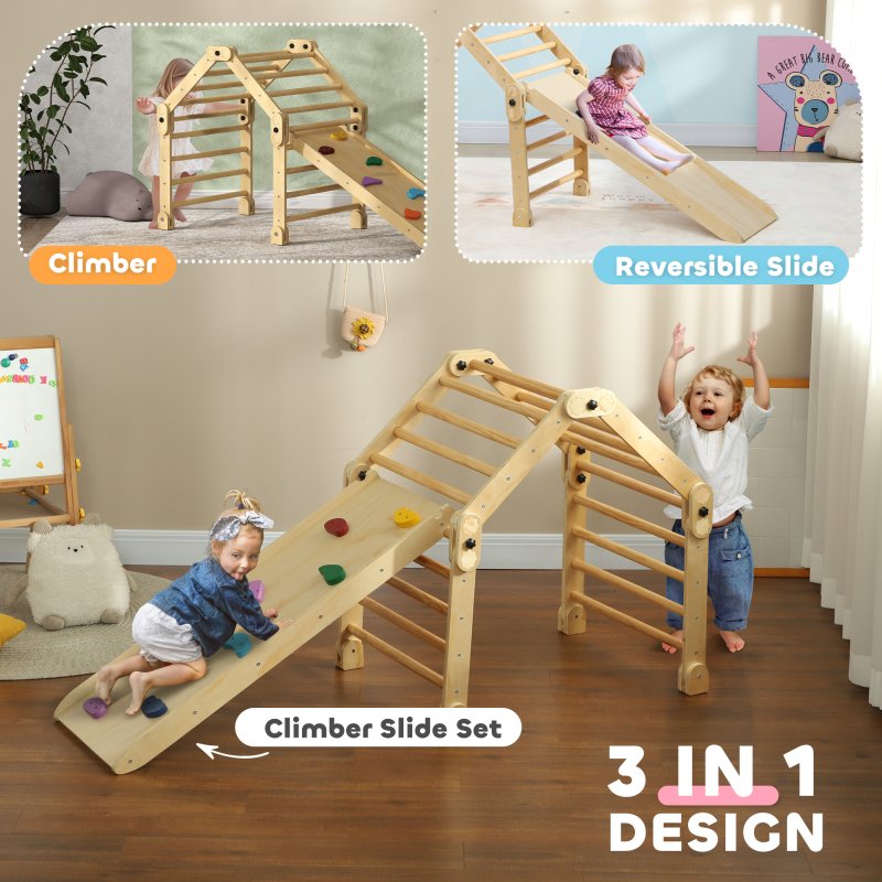 AIYAPLAY 3 in 1 Kids Climbing Set, Foldable Toddler Climbing Toys Indoor with Sliding Ramp, Montessori Climber Set for 2-6 Years Old, Gift for Boys, Girls