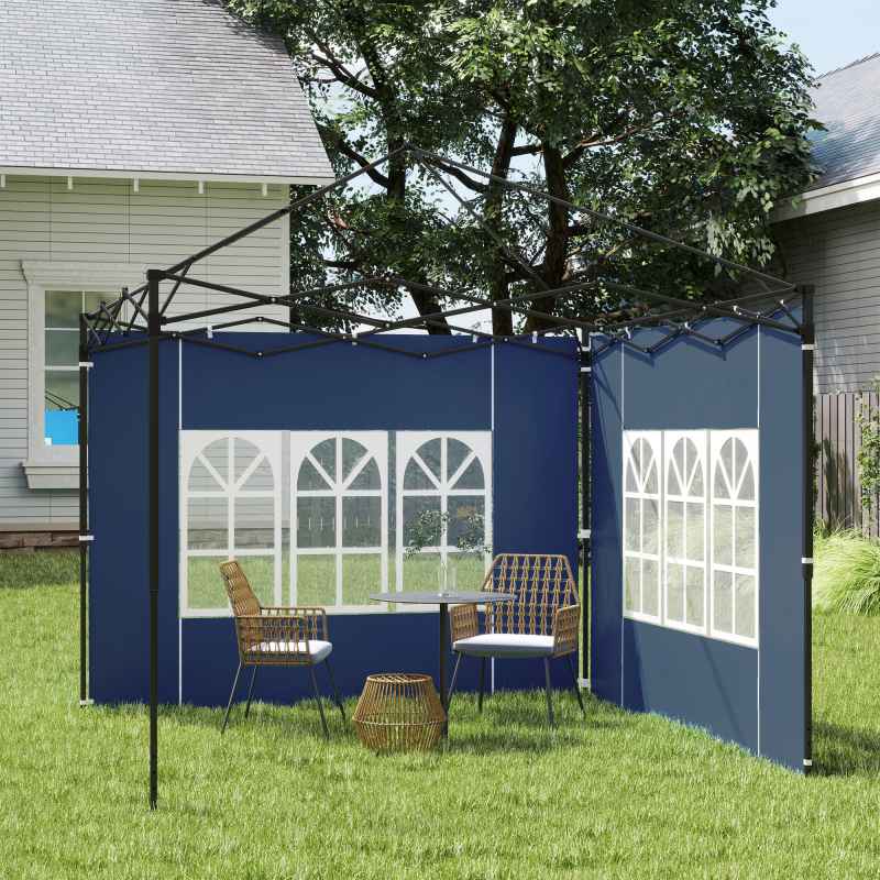 Outsunny Gazebo Side Panels with Window for 3x3(m) or 3x6m Gazebo Canopy, 2 Pack Sides Replacement, Blue