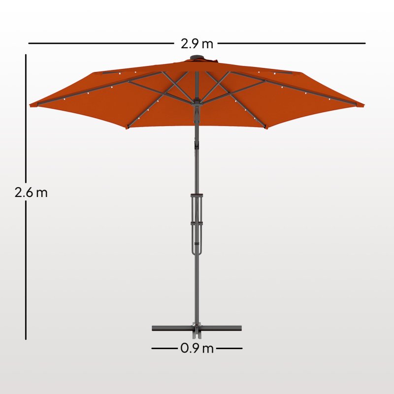 Outsunny 3(m) Cantilever Parasol with Solar LED and Easy Lever, Garden Parasol Umbrella with Cross Base and Waterproof Cover, Outdoor Sun Shades, Orange