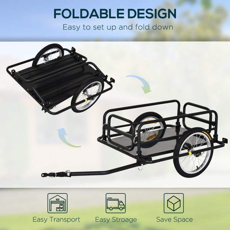 HOMCOM Bike Trailer Cargo in Steel Frame, Extra Bicycle Storage Carrier with Hitch (Black)