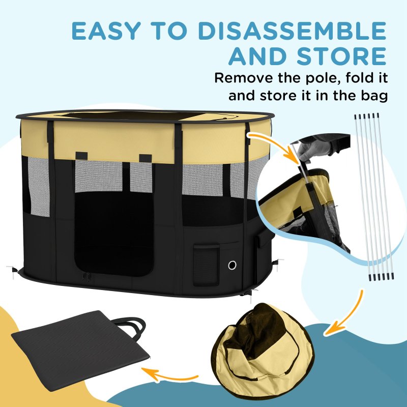 PawHut Dog Pen, Pet Playpen, Portable Foldable Dog Cat Playpen Soft Pet Cage with Storage Bag for Puppies, Rabbits, Kittens, Guinea Pigs, 94 x 74 x 60cm - Yellow