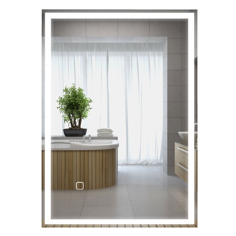 HOMCOM Bathroom Mirror with LED Lights, Illuminated Makeup Mirror with 3 Colours, Defogging Film and Memory Function, Hardwired, Horizontal or Vertical