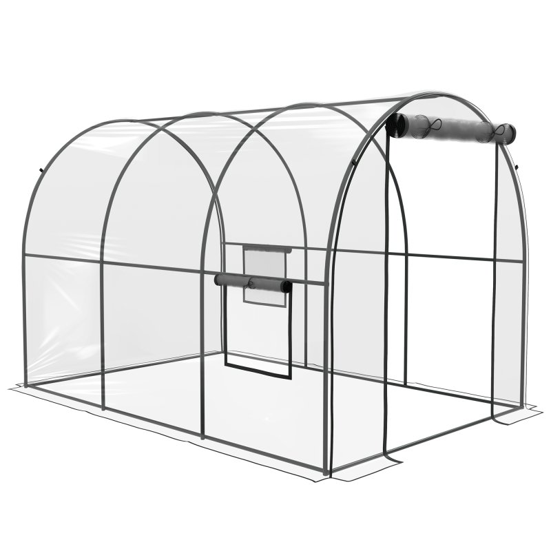 Outsunny 3 x 2 x 2m Polytunnel Greenhouse with Roll-up Door and Mesh Window, Walk-in Grow House Tent with Plastic Cover and Steel Frame, Clear