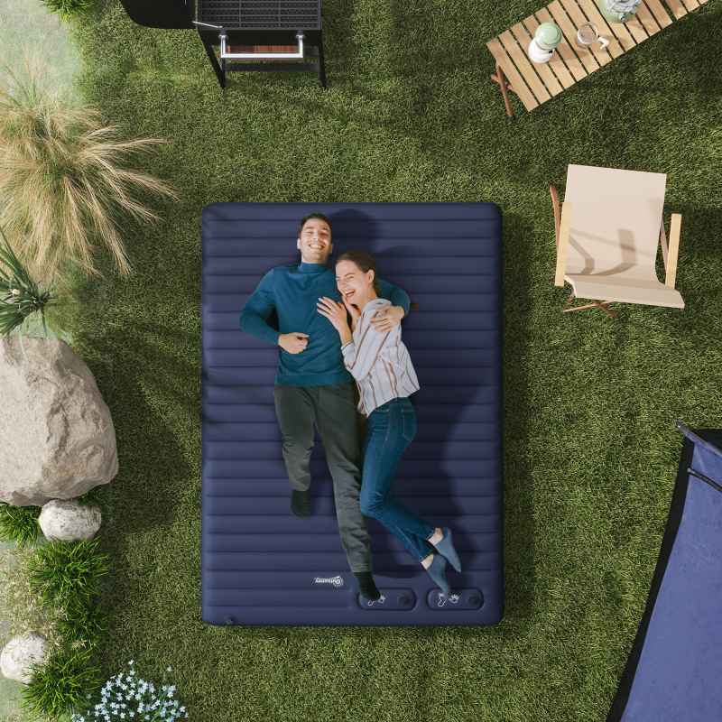 Outsunny Double Air Bed with Foot Pump and Carry Bag, Inflatable Mattress for Guest, Camping, Travel, 195 x 140 x 10cm, Blue