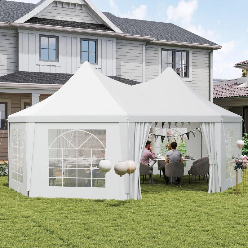 Outsunny 6.8 x 5m Octagonal Marquee Gazebo, Heavy Duty Wedding Party Tent with Sides and Doors, White