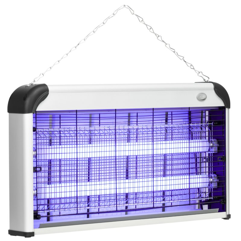 Outsunny 30W Electric Fly Zapper, Bug Zapper with UK Plug, 2 UV Bulbs, Hanging Chain, On/Off Switch and Removable Catch Tray, 60?O Coverage Insect Mosquito Killer for Indoor and Outdoor Use, Silver
