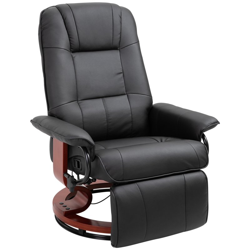HOMCOM 360° Swivel Recliner Chair with Footstool, Manual Recliner Armchair with Wooden Base, Linen-Like Upholstered Reclining Chair for Living Room, Bedroom, Office, Black