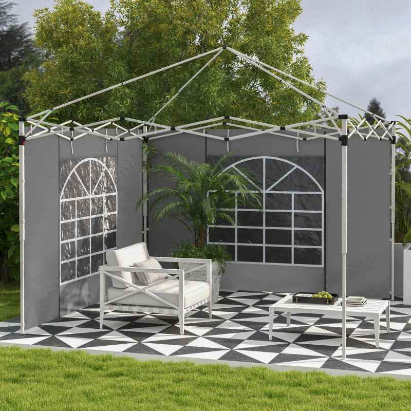 Outsunny Gazebo Side Panels with Windows and Doors, for 3x3(m) or 3x6m Pop Up Gazebo, 2 Pack Sides Replacement, Light Grey