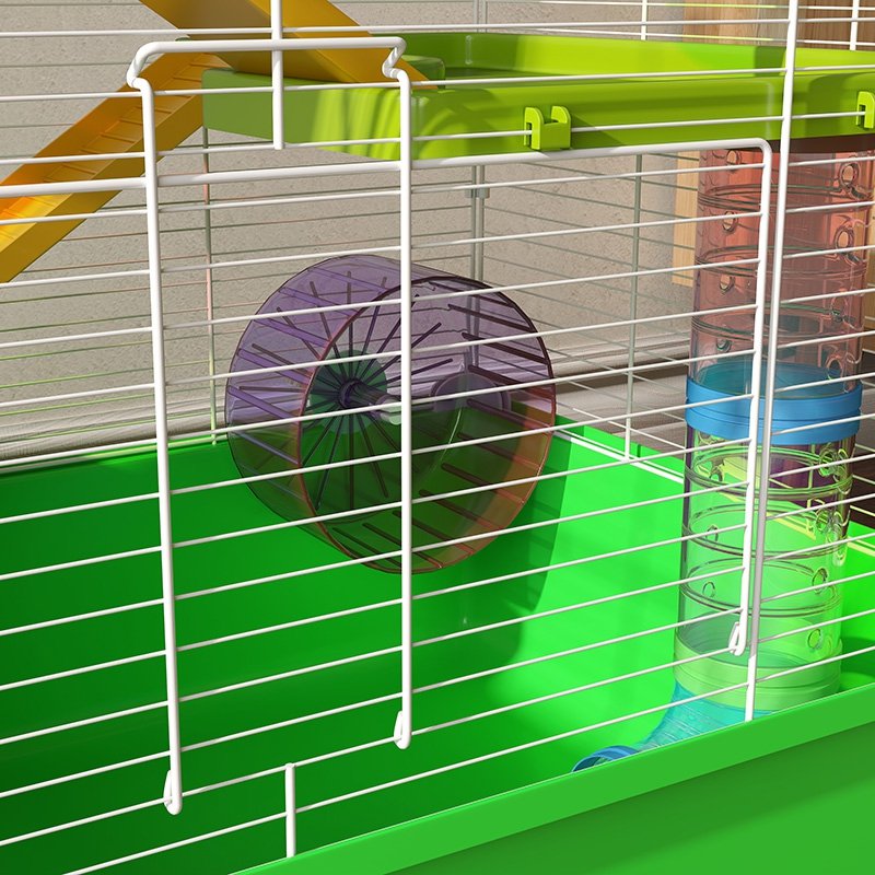 PawHut 5 Tier Hamster Cage, Gerbil Cage with Tube, Water Bottle, Exercise Wheel, Food Dish, 59L x 36W x 69H cm - Green
