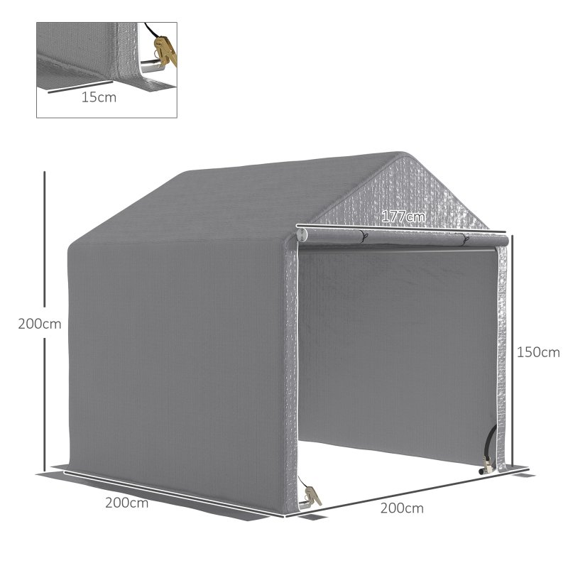 Outsunny 2 x 2 x 2 m Garden Shed Tent, Outdoor Storage Shed for Bike Motorbike Tool with Galvanised Steel Frame, Waterproof & UV-Resistant, Grey