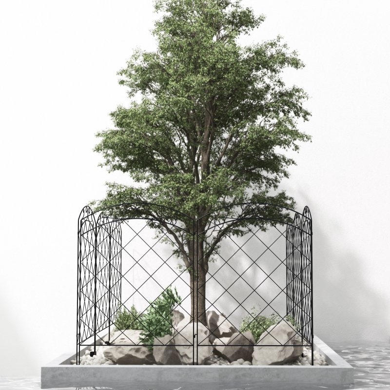 Outsunny Decorative Garden Fencing, 43in x 11.4ft Outdoor Picket Fence Panels, 4PCs Rustproof Steel Wire Landscape Flower Bed Border Edging Animal Barrier, Swirls