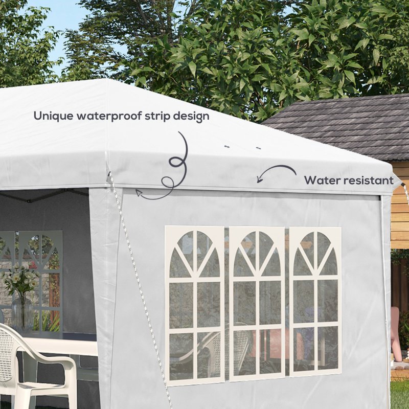 Outsunny 3 x 6m Garden Pop Up Gazebo, Height Adjustable Marquee Party Tent with Sidewalls, Storage Bag, White