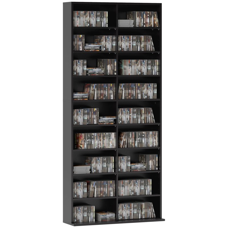 HOMCOM 640 CD/360 DVD Storage Unit, Blu-ray Media Storage Shelf with 18 Compartments and 14 Adjustable Shelves, CD Tower for Living Room, Bedroom, Office