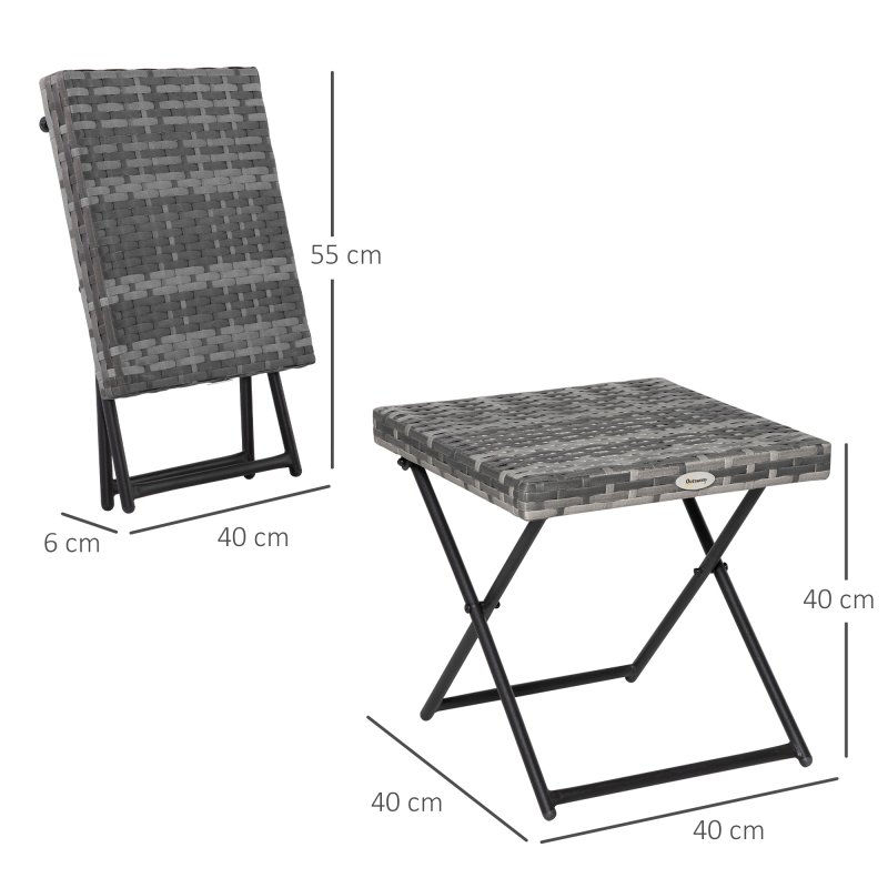 Outsunny Folding Rattan Garden Coffee Table, Small Square Outdoor Bistro Side Table with Rattan Top for Patio, Balcony, Porch, 40 x 40 x 40 cm, Grey