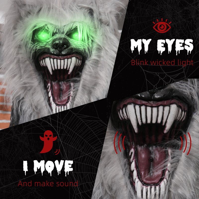 HOMCOM 210cm Skeleton Werewolf Outdoor Halloween Decoration, Halloween Animatronic with Sound Activated, Light Up Eyes, Sound Effects, Animated Prop for Haunted House