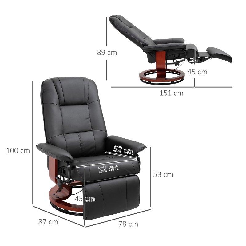 HOMCOM 360° Swivel Recliner Chair with Footstool, Manual Recliner Armchair with Wooden Base, Linen-Like Upholstered Reclining Chair for Living Room, Bedroom, Office, Black