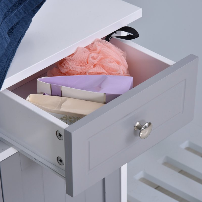 kleankin 75x60cm Freestanding Bathroom Storage Cabinet Unit w/ 2 Drawers Cupboard Adjustable Shelf Metal Handles Traditional Style 