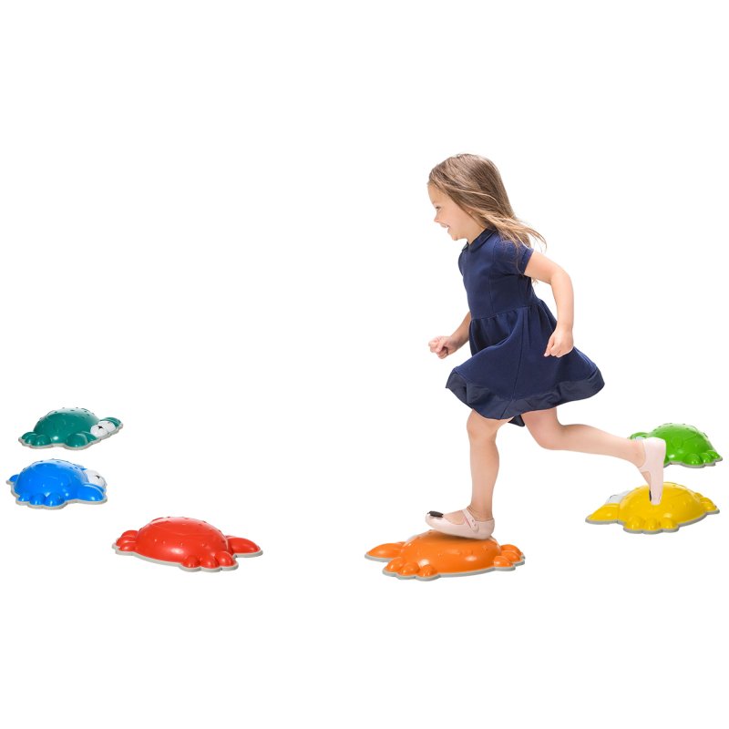 ZONEKIZ Stepping Stones Kids, 6PCs Crab-Designed Balance River Stones with TPE Anti-Slip Edge, Indoor Outdoor Sensory Toy, Obstacle Courses, Stackable