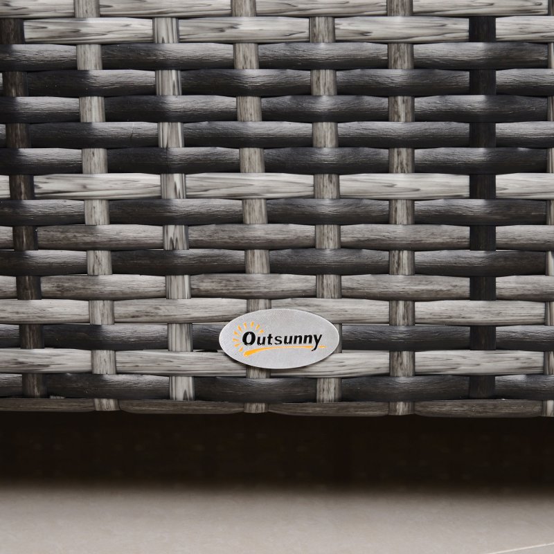 Outsunny PE Rattan Coffee Table, Rectangular Outdoor Coffee Table with Tempered Glass Top, 70 KG Capacity for Garden, Balcony, Terrace, Patio, Mixed Grey