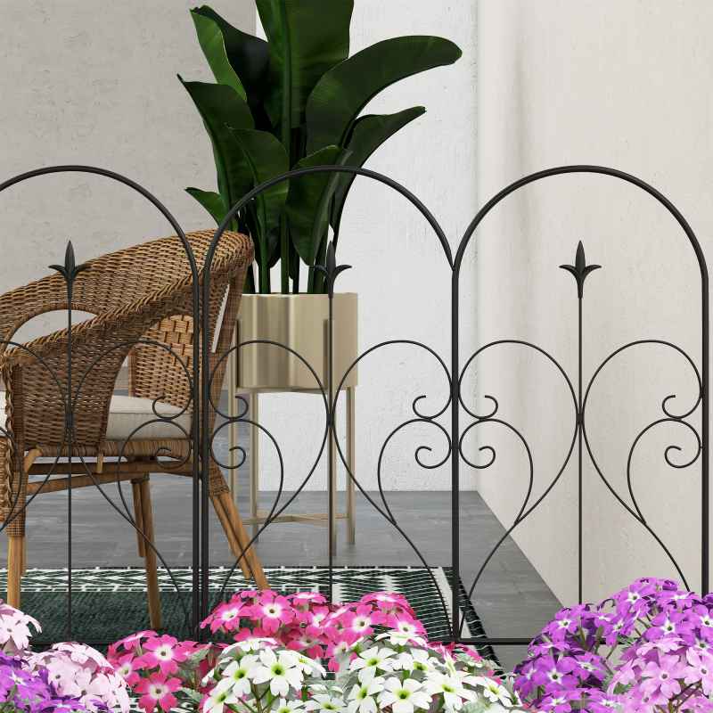 Outsunny Decoration Garden Fence, 32in x 10ft Outdoor Picket Fence Panels, 5PCs Rustproof Metal Wire Landscape Flower Bed Border Edging Animal Barrier, Black