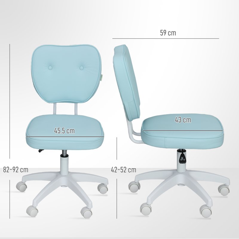 Vinsetto Cute Armless Office Chair, Small PU Leather Computer Desk Chair with Adjustable Height, Swivel Wheels, Mid Back, Light Blue