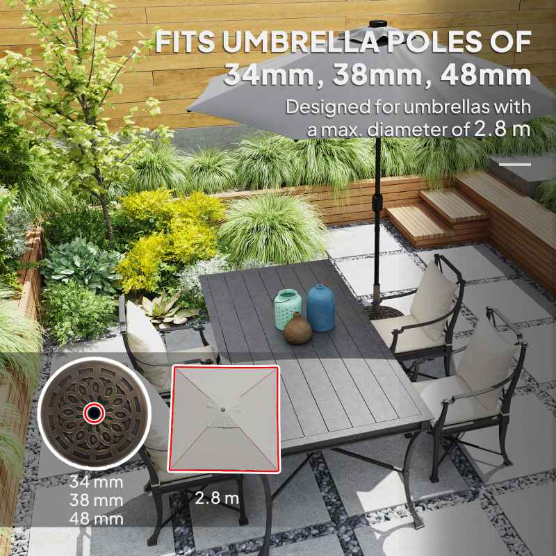 Outsunny 21kg Resin Garden Parasol Base with Wheels, Round Umbrella Stand, Heavy Duty Sun Umbrella Base for 34, 38, 48 mm Umbrella Poles for Deck Poolside, Bronze Tone