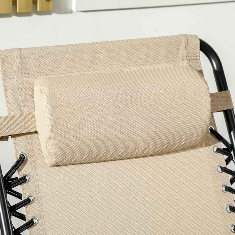 Outsunny Garden Rocking Chair Folding Outdoor Adjustable Rocker Zero-Gravity Seat with Headrest Camping Fishing Patio Deck, 95 x 64 x 106 cm - Beige