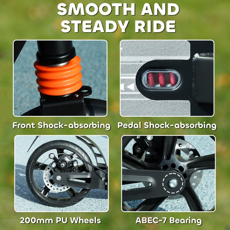 AIYAPLAY Scooter for Kids Ages 6-12 Years, Foldable Kick Scooter with 4 Levels, Adjustable Handlebar, Dual Brake System, 200mm Wheels, ABEC-7 Bearings, Black