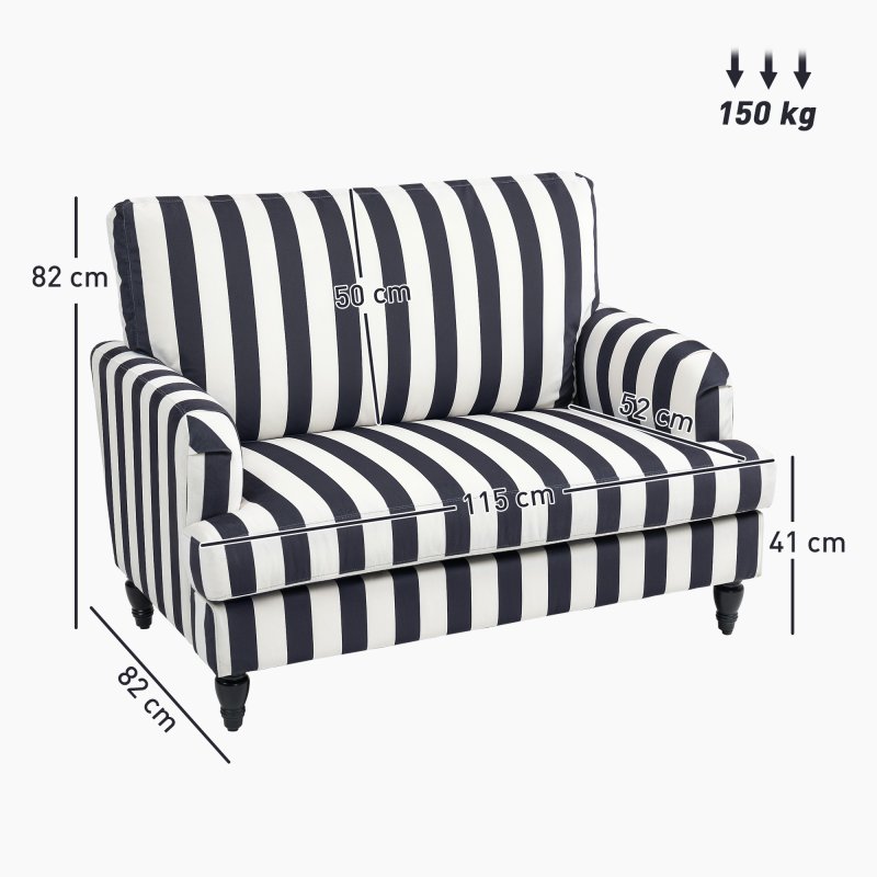HOMCOM Modern Cuddle Chair, Velvet Single Sofa Armchair with Stripe, Turned Legs and Wide Seat, Upholstered Snuggle Chair for Living Room, Bedroom, Black and White