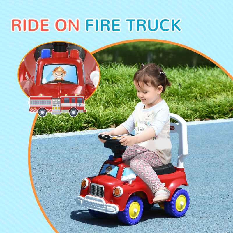 AIYAPLAY Ride On Car, Foot to Floor Baby Car with Under Seat Storage, Steering Wheel, Music, Light, Fire Truck Kids Car for Boys and Girls 1.5-3 Years Old, Red
