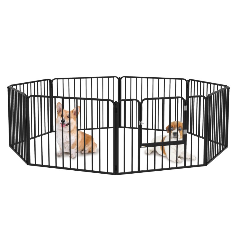 PawHut Heavy Duty Dog Playpen, 8 Panels Dog Pen, 60cm Height Pet Playpen Exercise Pen, with Door, for Small Dogs