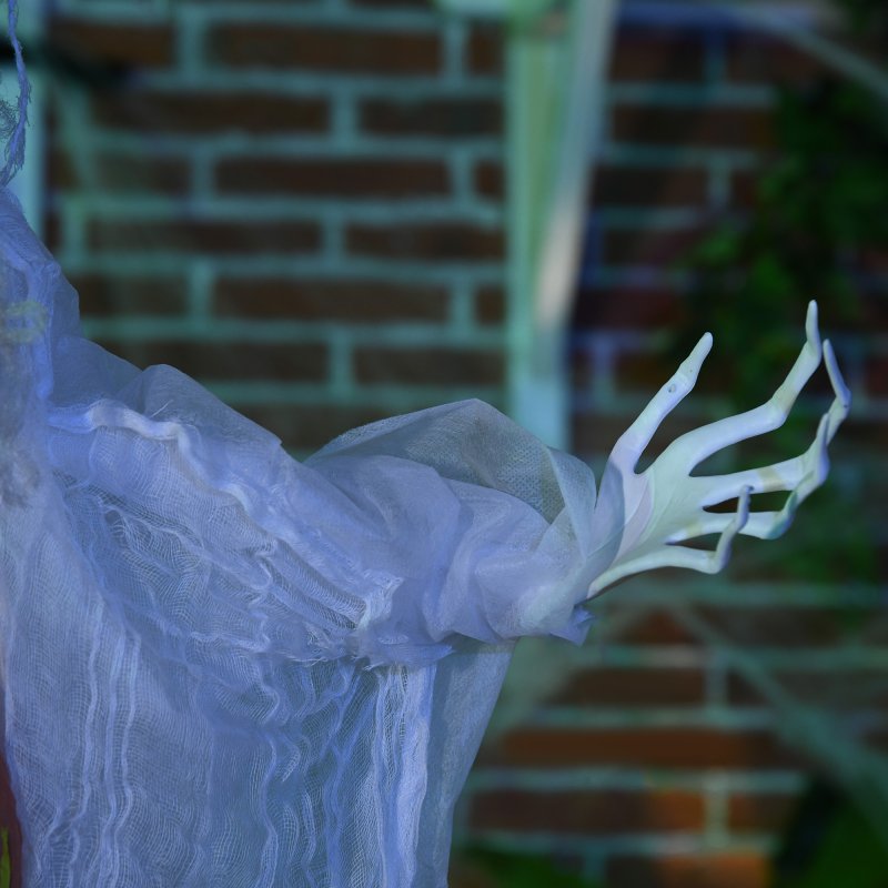 HOMCOM 6ft Outdoor Halloween Decoration Witch with Pumpkin, Standing Skeleton Witch Prop Life Size with Sound and Motion Activated, Light Up Eyes, Laughing Sound, Posable Arms, White