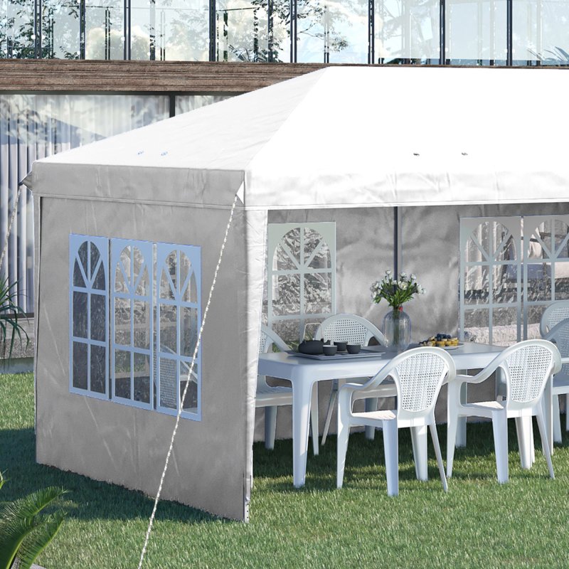 Outsunny 3 x 6m Garden Pop Up Gazebo, Height Adjustable Marquee Party Tent with Sidewalls, Storage Bag, White