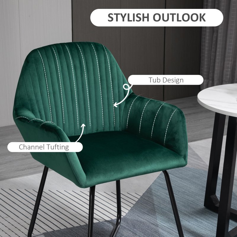 HOMCOM Modern Accent Chair, Velvet-Feel Fabric Upholstered Armchair with Metal Base for Living Room, Green