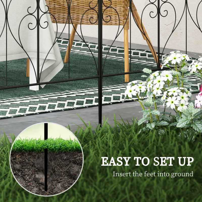 Outsunny Decoration Garden Fence, 32in x 10ft Outdoor Picket Fence Panels, 5PCs Rustproof Metal Wire Landscape Flower Bed Border Edging Animal Barrier, Black