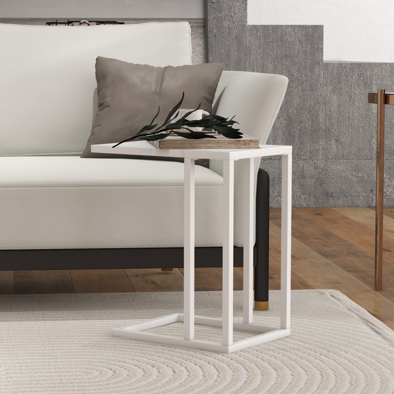 HOMCOM C Shape End Table w/Metal Frame Sofa Side Table Narrow Snack Coffee Table for Living Room